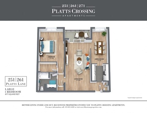 Floor plan for 1 bed, 1 bath, 903 sqft